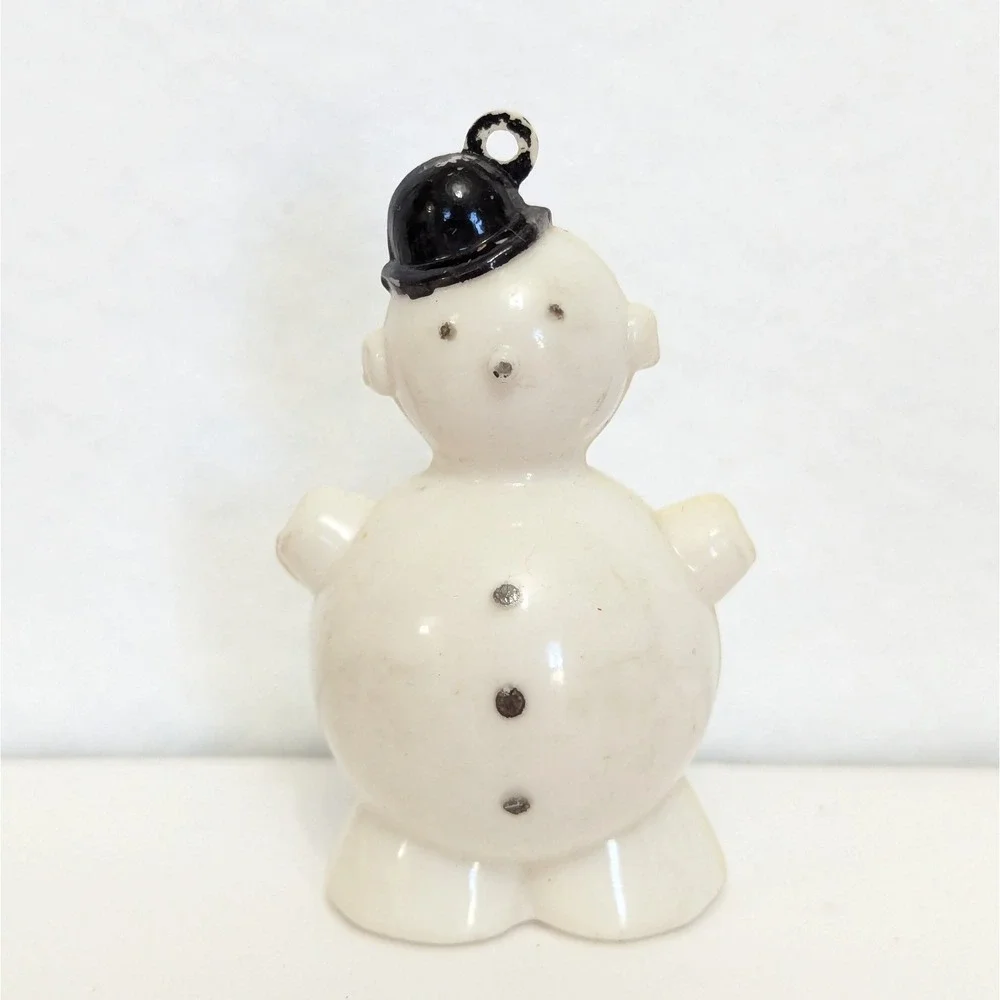 Vintage Allied Hard Plastic Snowman Christmas Ornament Set Of 2 White 1950's